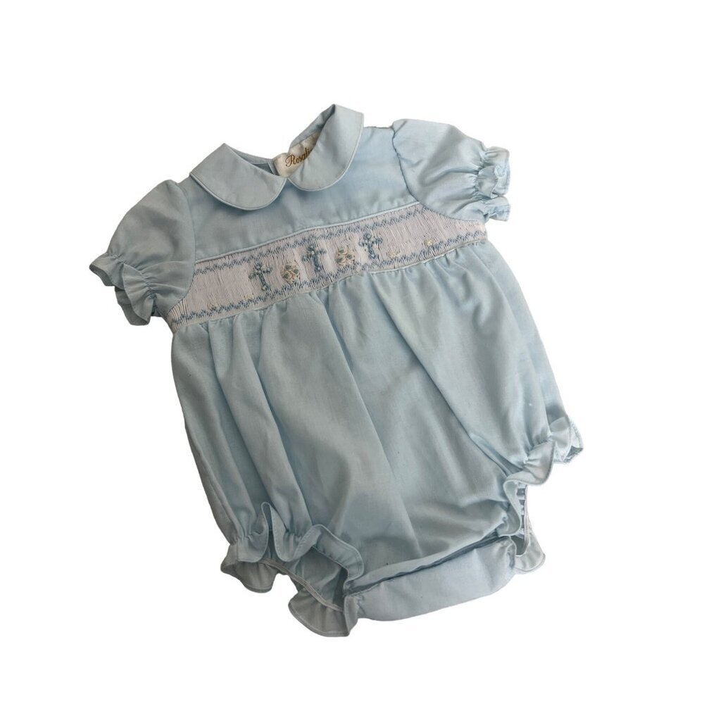Rosalina Collection Vintage Baby Boy Romper 3M Crosses Baptism Christening